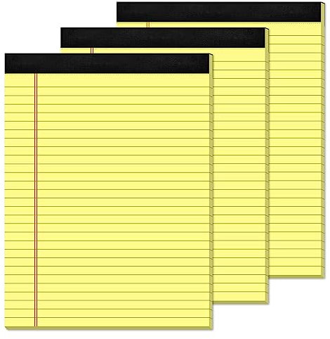 Gelbe Notizblöcke, 8,5 x 11 cm, gelber Notizblöcke, 8,5 x 11 cm, perforiert, breit liniert, liniert, Notizblöcke aus Papier, 3 Stück, gelbe Blöcke, 30 Blatt pro Notizbuch, legale Notizblöcke für Büro,