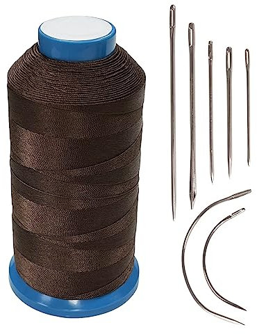 Haobase Hilo de coser de nailon de 1500 yardas T70#69 para cuero, bolso, zapatos, lona, tapicería con kit de agujas de coser (marrón)