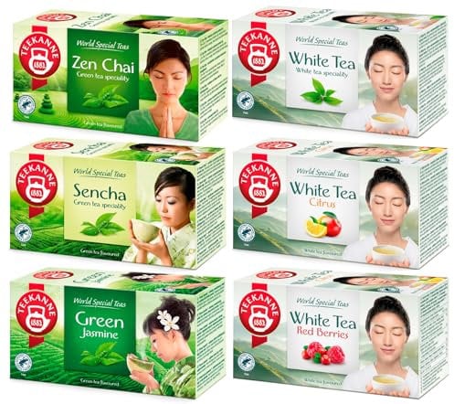 TEEKANNE Big Green & White Tea Collection (6 x 20 Bags) - Grüner und Weißer Tee (Dekond gift) - 180g