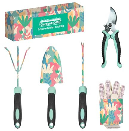 GardenHOME 5-teiliges Gartenwerkzeug-Set, langlebige Gartenarbeit mit ergonomischem, rutschfestem Griff, Organizer Handtasche, Ideale Gartengeschenke für Frauen, Edelstahl