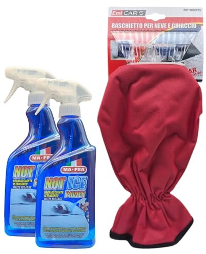 SET PER AUTO: Deghiacciante Spray Istantaneo NOT ICE POWER, Scioglie Rapidamente Gelo, Neve e Ghiaccio. Ideale Anche Per Serrature e Guarnizioni 500ml + Raschietto a Guanto (2xSpray+Raschietto)