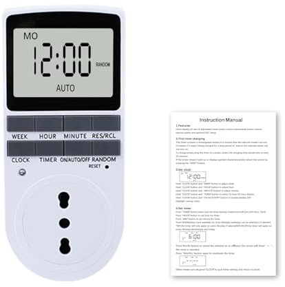 DEWIN Presa Timer Digitale,16A 3680W 230VAC Presa Temporizzata Digitale Presa Temporizzata Programmabile,10set di Timer Plug-in Programmabili adatto il Controllo della Temporizzazione