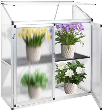 Tomaten-Gartenhaus aus Aluminium, 3 Türen, 140 x 52 x 130 cm, silberfarben, ideal für kleine Räume und städtische Gartenarbeit