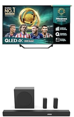 Hisense TV & Soundbar Bundle: 43A7QTUK QLED TV plus the AX5100Q Soundbar – small size, big sound, and brilliant 4K clarity