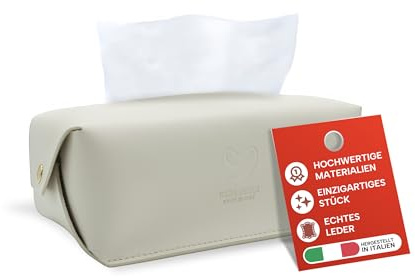 GIMARO™ dekorative Echtleder Taschentücher Box, handgefertigt Tissue Box, Made in Italy, perfekte Taschentuchbox für Badezimmer, Küche, Büro, Praxis und Wohnzimmer (Beige)
