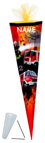 alles-meine.de GmbH Schultüte - Feuerwehr 70 cm - incl. Namen - mit Tüllabschluß - mit/ohne Kunststoff Spitze - Zuckertüte Jungen Auto Autos Fahrzeug Helikopter