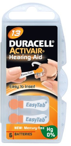 Pack of 6 Duracell EasyTab Type 13 – Orange / Mercury Free, 0% Hg