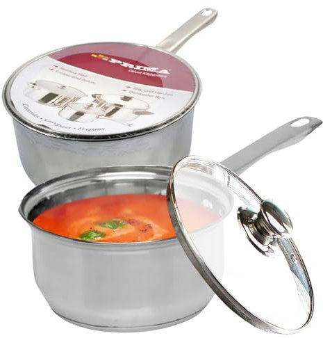 Saucepan with Glass Lid - Stainless Steel Cookware Set | Pot, Pan Frying, Cooking | Milkpan, Homemade Food | Dinnerware, Ideal for Home, Kitchen (18Cm)