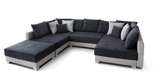 Collection AB 150274 Antiebes Wohnlandschaft in U-Form Ecksofa, Microvelour, 169 x 312 x 90 cm, hellgrau/anthrazit