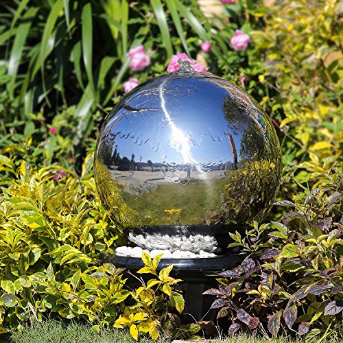 Fontaine boule (30-75 cm) Köhko en acier inoxydable, avec éclairage LED. Durchmesse = 30 cm