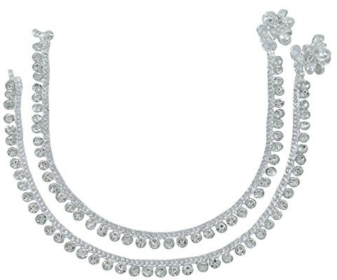 Banithani Bracelet de cheville traditionnel indien argenté pour fête de mariage, One Size, Métal Argent Pierre Coton