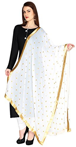 DUPATTA BAZAAR Damen-Schal, bestickt, Chiffon, Dupatta, weich - Gold - Einheitsgröße