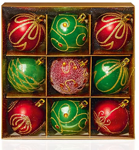 Set of 9 red & green Christmas tree baubles 6cm by Premier, TD126405RGR