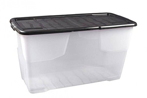 Kreher Robuste Aufbewahrungsboxen mit Deckel, Ordnungsbox Kunststoff, Transparent für Haushalt, Keller, Garage, Camping - verschiedene Größen (100 Liter)