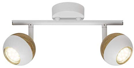 BRILLIANT Lampe Scan LED Spotrohr 2flg weiß/holz hell | 2x LED-PAR51, GU10, 3W LED-Reflektorlampen inklusive, (250lm, 3000K) | Köpfe schwenkbar