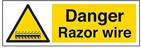V Safety 63026AX-R2 Danger Razor Wire Sign - Landscape - 300mm x 100mm - 2mm Rigid Plastic