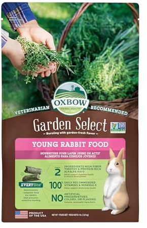 Oxbow Garden Select Rabbit Food, Young, Made with Oxbow Alfalfa for Rabbit, Bunny Food Pellets, Non-GMO, No Soy or Wheat, Small Animal Pet Products, Made in USA, High Fiber, 4 lb. Bag