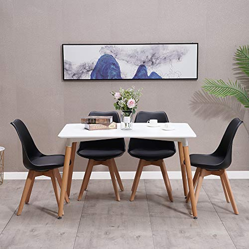 HomJoy Dining Room Table and Chairs Set 4 Rectangular 120cm Black | Modern KitcheTable Solid Wood Leg PU Padded Seat Lounge Chair Space Saver for Restaurant Office Reception Apartment Canteen