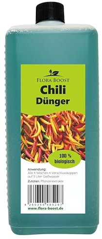 Konfitee Chili Dünger Flora Boost 500ml I Für bis zu 100L Gießwasser I Gemüsedünger für Paprika & Chili Pflanzen I Flüssiger Blatt- & Wurzeldünger I 100% natürlicher Pflanzendünger