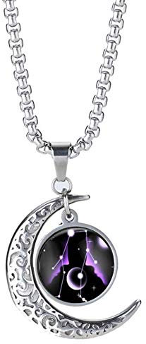 LEJAHAO 12 Sternzeichen Zwilling Kette Damen Herren mit Charms Anhänger Sternbilder Mond Stern Rapper Luna Modeschmuck Halskette Simple Hip Hop Medallion Zodia Necklace Ketten für Männer Jungen Women