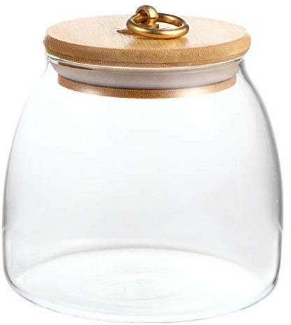 BESTonZON Vorratsglas Transparent Glas Vorratsdose 650 ML mit Holzdeckel Kaffee Tee Süßigkeiten Gewürze Kräuter Nuss Lebensmittel Küche Behälter Borosilikatglas Glasbehälter Mit Deckel