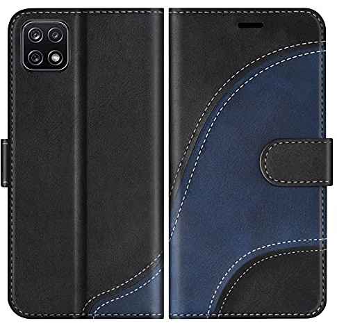 BoxTii Hülle für Galaxy A22 5G, Leder Handyhülle für Samsung Galaxy A22 5G, Ledertasche Klapphülle Schutzhülle mit Kartenfächer und Magnetverschluss, Schwarz