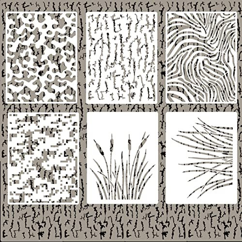 Camouflage-Schablonen für Sprühfarbe, wiederverwendbar, Camouflage, Gras, Rinde, Tiger, Streifenmuster, Schablonen-Set, für Holz, Heimdekoration, Basteln, 35,6 x 27,9 cm, 6 Stück