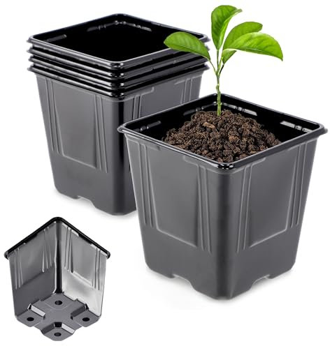 KADAX Macetero para plantas de semillero, macetas cuadradas de plástico, maceta de cultivo, macetas de semillas, macetas para plántulas, macetas de plástico (11,2 cm, 5 unidades), color negro