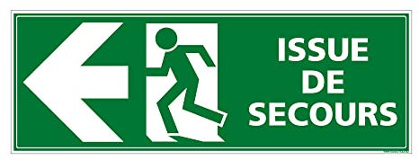 Signaletique.biz France Panneau Issue de Secours Fleche Gauche, PVC 1,5 mm, Format 210 x 75 mm