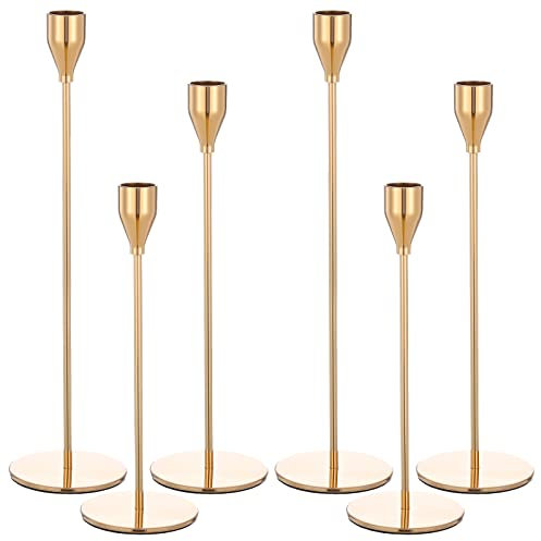 YMHPRIDE 6 PCS Gold Candle Holders Taper Candlestick Holders, Metal Tall Candle Stand Fits 3/4 inch Thick Candles Vintage Candlestick Holder for Wedding, Party, Dinning, Home Decor