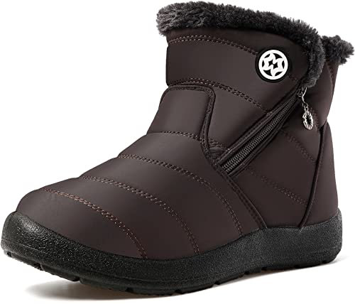 Hsyooes Stivali Donna Invernali Stivaletti Moda Stivali da Neve Foderato Caldo Scarpe da Inverno Impermeabili EU41 Caffè A