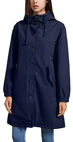 ORANDESIGNE Cappotti Impermeabili da Donna Trench Cappotto Autunno Inverno Giacca a Vento con Cappuccio Cappotto Antipioggia Lungo Casual Allentata Giacca di Transizione A Blu Scuro XXL