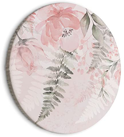 murando - runde Bilder Blumen 60x60 cm Leinwandbild 1 tlg Kunstdruck modern Wandbilder XXL Wanddekoration Design Wand Bild Blumen Blätter Pflaneznmotiv Fern wie gemalt b-C-10031-bc-a