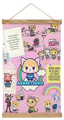 Aggretsuko Scroll-Poster, Stoffbild, Kunst, Holz, DIY-Rahmen, hängender Druck, Aufhänger für Raumdekoration, Öl, Leinwand, Kit Geschenk