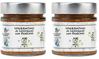 Berti Spezzatino di Coniglio con Porcini, 2 Vasetti da 220g pronti all'uso, Carne Coniglio 100% Italiana, Delicata Magra Altamente Digeribile, Ideale Secondo Piatto con Legumi, Riso e Cereali, Cremoso