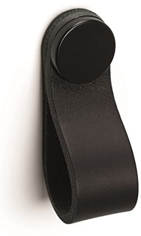 Gedotec Möbelknopf aus Vollmetall und Leder | 1 Stk Türknopf für Schränke - Schwarz - Schwarz inkl. Befestigungsmaterial | FLEXA 0404 | LA: 128 mm | Knöpfe für Küchenschränke Schrankknöpfe Möbel