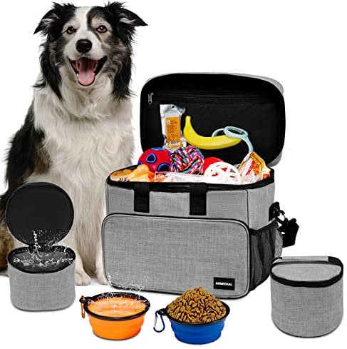 SIRMEDAL Hund Reisetasche Großes Haustier Reiseset für Lieferungen Beinhaltet 2 zusammenklappbare Hundeschalen 2 TravelFood Container Hund Reiseset für EIN Wochenende Weg Set