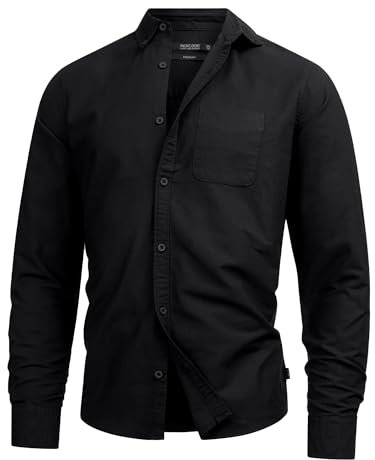 Indicode Herren Kepner Hemd mit Brust-Tasche aus Baumwolle | Herrenhemd für Männer Ultra Black, M
