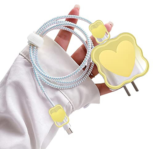 Cute Cable Protector for iPhone Charger with Unique Design 3D Love Heart Data Cable USB Charger Data Line Phone Wire Saver Protector for iPhone 11 12 13 14 Pro Max Charger Protector-Yellow