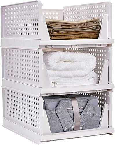 RAIN QUEEN 3 Stück Faltbaren und Stapelbar Kleiderschrank Aufbewahrungsboxen für Schlafzimmer Kleidung Lagerung Kunststoff Organizer Schublade (weiß)