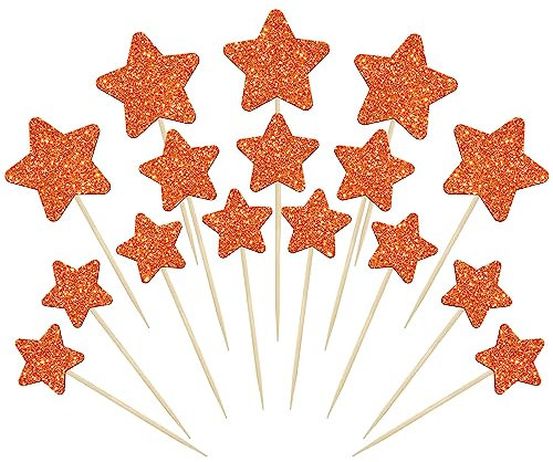 Gyufise 42Pcs Mixed Size Little Star Cupcake Toppers Orange Glitter Twinkle Star Cupcake Picks Wedding Engagement Bridal Shower Baby Shower Birthday Party Cake Decorations Supplies