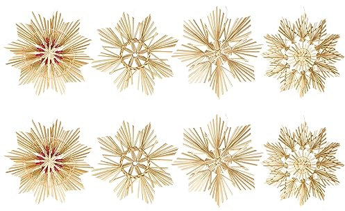 com-four® 8X Strohsterne im Mix-Set - Stroh-Anhänger für den Weihnachtsbaum - natürlicher Christbaum-Behang - Weihnachtsdekoration - 18 cm