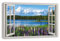 HUBDECO Leinwandbild Fensterblick Natursee Bild 100x70 cm - Landschaftsbilder auf Leinwand - Wandbilder Wohnzimmer - Bild Fenster mit Ausblick - Aesthetic Room Decor - Wanddeko Schlafzimmer