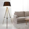 GLOBO Stehleuchte Wohnzimmer grau Stehlampe Metall Standleuchte Stativ Holz, Textilschirm, 1x E27 Fassung, DxH 65x145 cm
