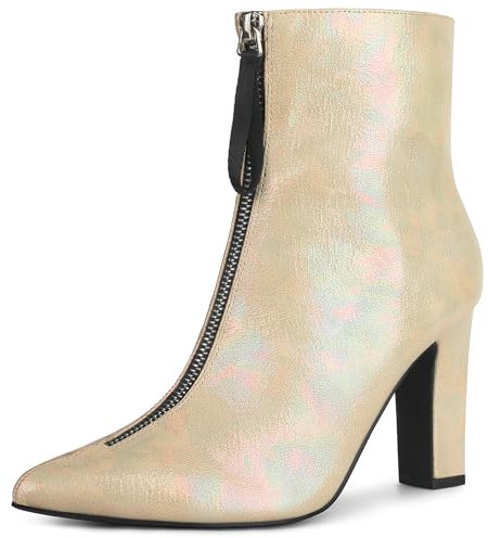 Perphy Spitze Zehen-Stiefeletten mit Reißverschluss vorne und klobigem Absatz für Damen Gold 38.5