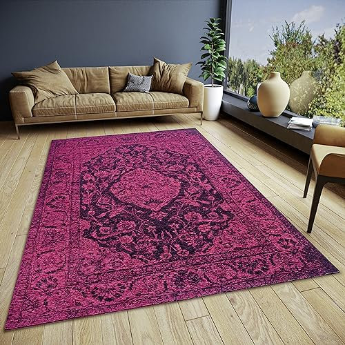 HANSE Home Mahat Tapis Oriental Classique tissé avec Bordure, Aspect Vintage, légèrement Brillant, Tissu Plat pour Chambre à Coucher, Salle à Manger, Salon, Couloir - Rose, 160 x 235 cm