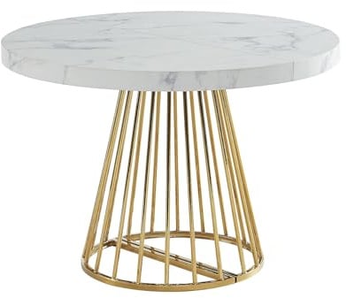 Vente-unique - Esstisch ausziehbar - 2 bis 12 Personen - MDF & Stahl - Marmor-Optik WeiÃ Â ÂÂ & Goldfarben - FIRELA