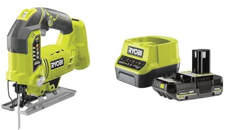 Ryobi - Scie sauteuse pendulaire 18V Livrée avec un coffret de 11 lames (bois - métal - plastique - granit - carrelage) - 1 batterie 4Ah et 1 chargeur rapide