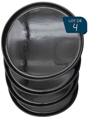 ESPRIT DE CUISINE - Lot de 4 Assiettes Plates En Céramique - Design Élégant - Résistant Aux Rayures - Solide Et Durable - Facile À Nettoyer - Made In France - 25 cm - Brun Moucheté
