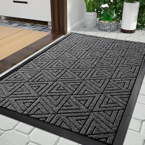 Yimobra Fußmatte für den Außenbereich, strapazierfähige und langlebige Eingangsmatte für den Außenbereich, leicht zu reinigen, wasserabweisend, 75 x 43 cm, Mix Grau